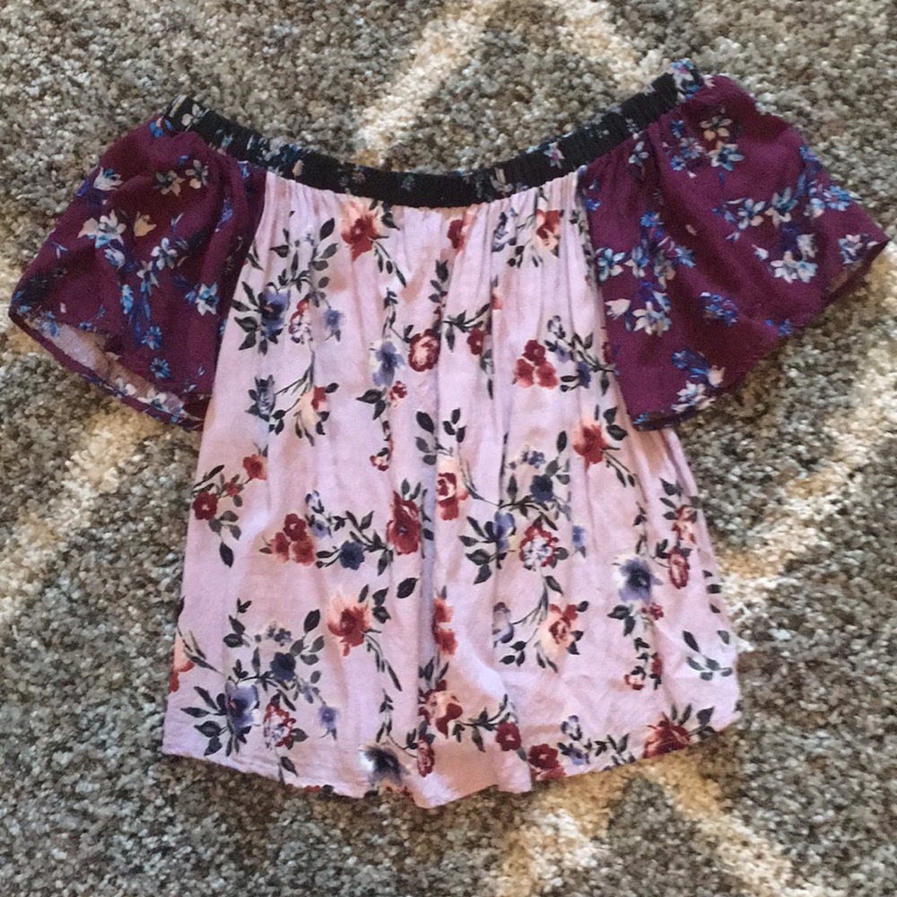 💜💜PURPLE FLOWER PRINTED OFF THE SHOULDER TOP💜💜
